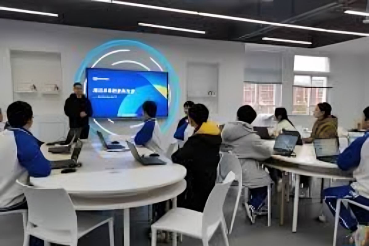 A Chinese classroom equipped with futuristic AI tools that track focus and enhance student engagement