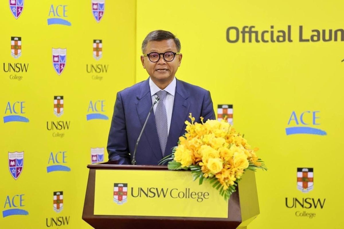 Hang Chuon Naron speaking at UNSW Foundation Program launch Phnom Penh Cambodia 