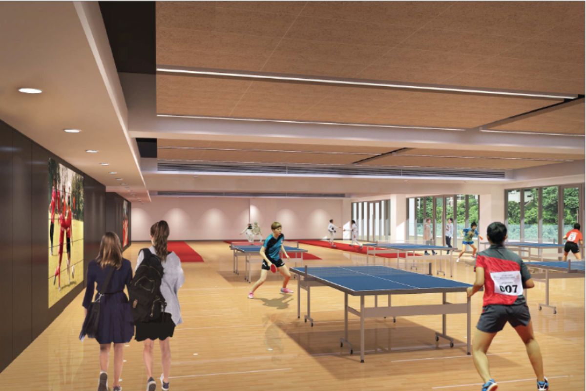 Multipurpose sports room at the Dragon Center providing a flexible space for student activities, training sessions and community events 