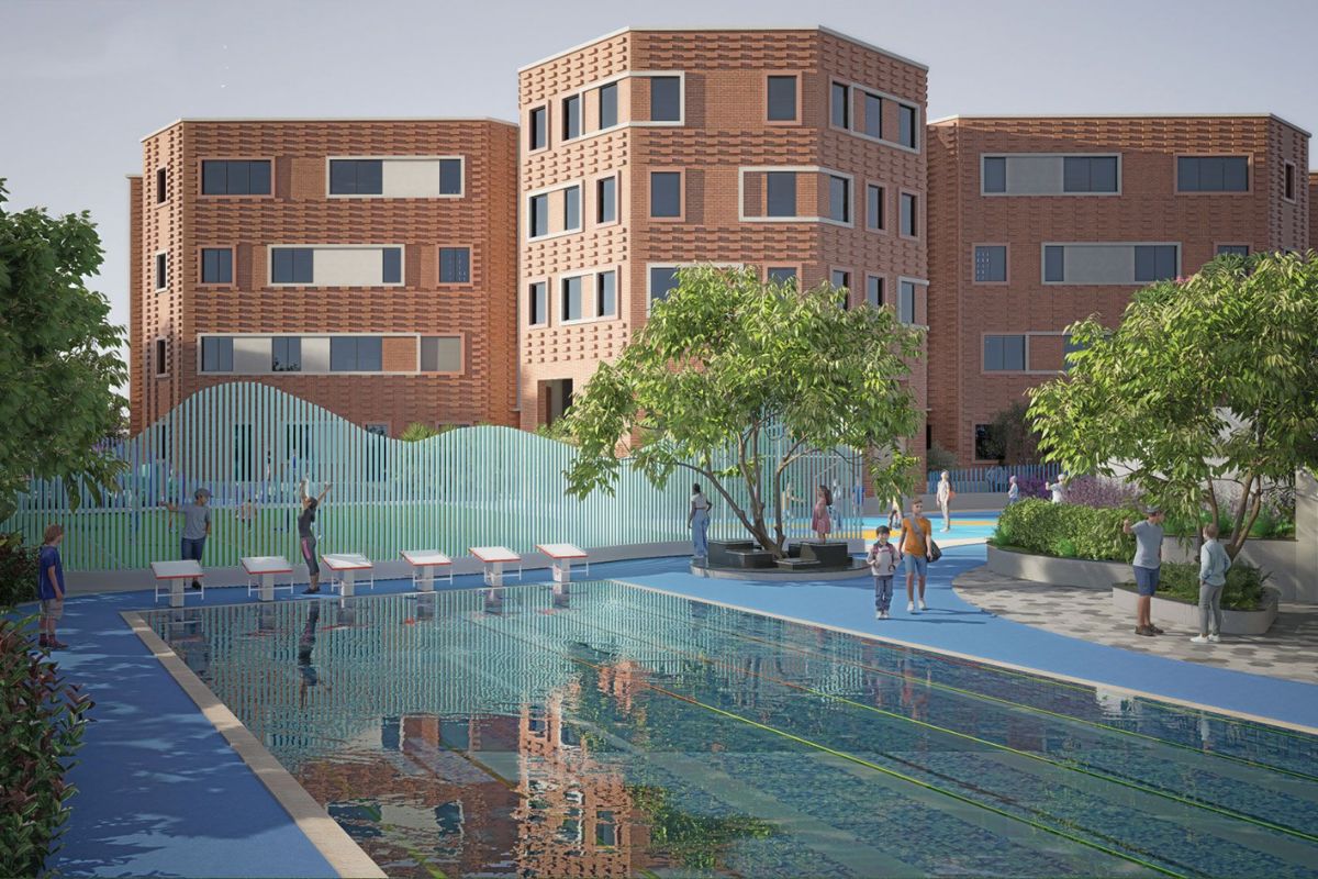 School swimming pool showcasing modern facilities, promoting student wellbeing, sports development, and a balanced international education environment