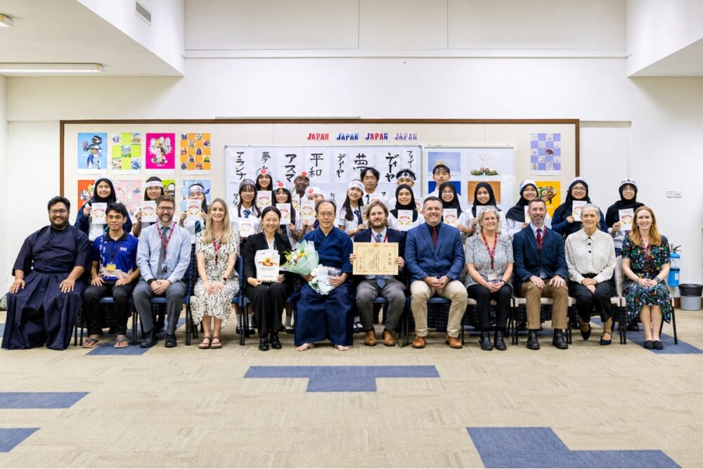 Students at Jerudong International School celebrate 10 years of the Japanese Language and Culture Programme with representatives from the Embassy of Japan