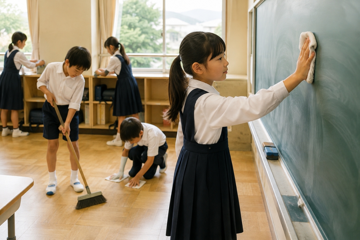 Students clean their own classrooms instead of relying on cleaning staff